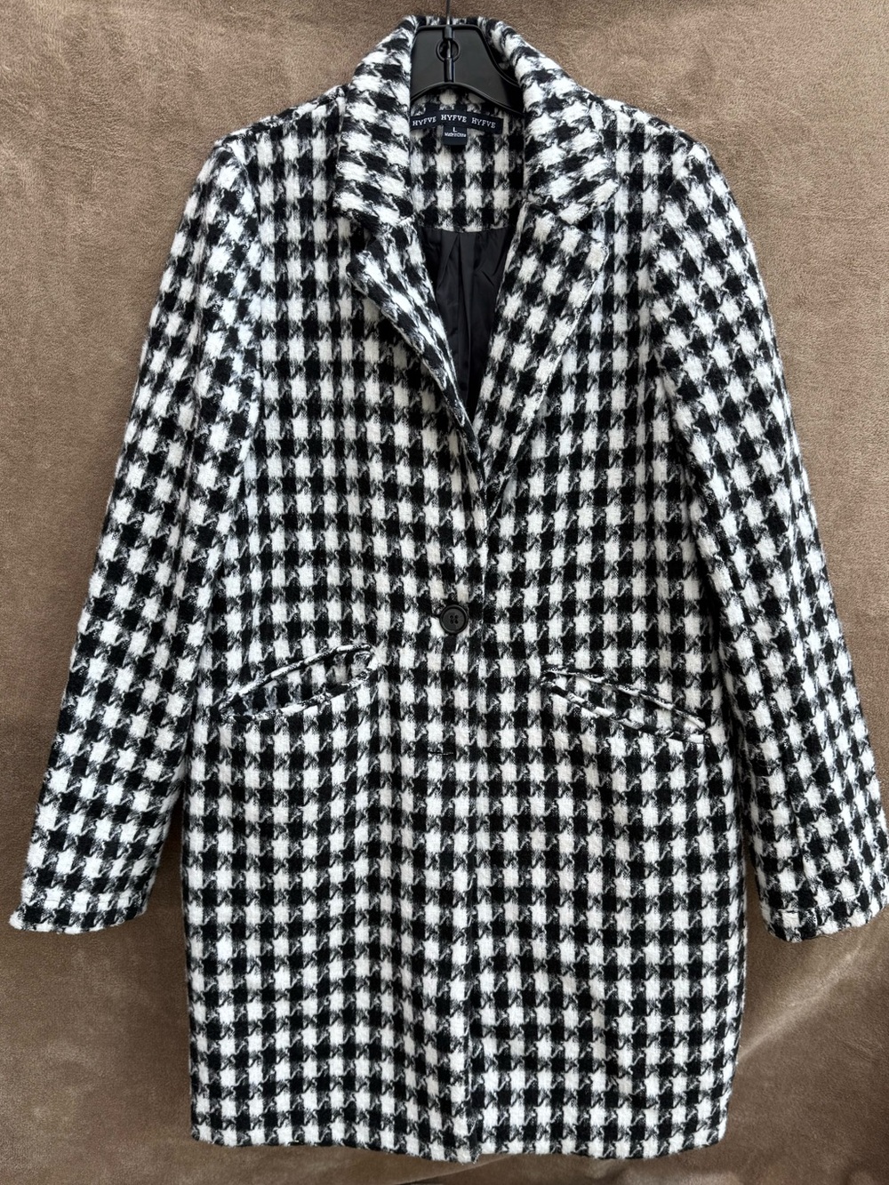 HYFVE Black & White Houndstooth Pea Coat